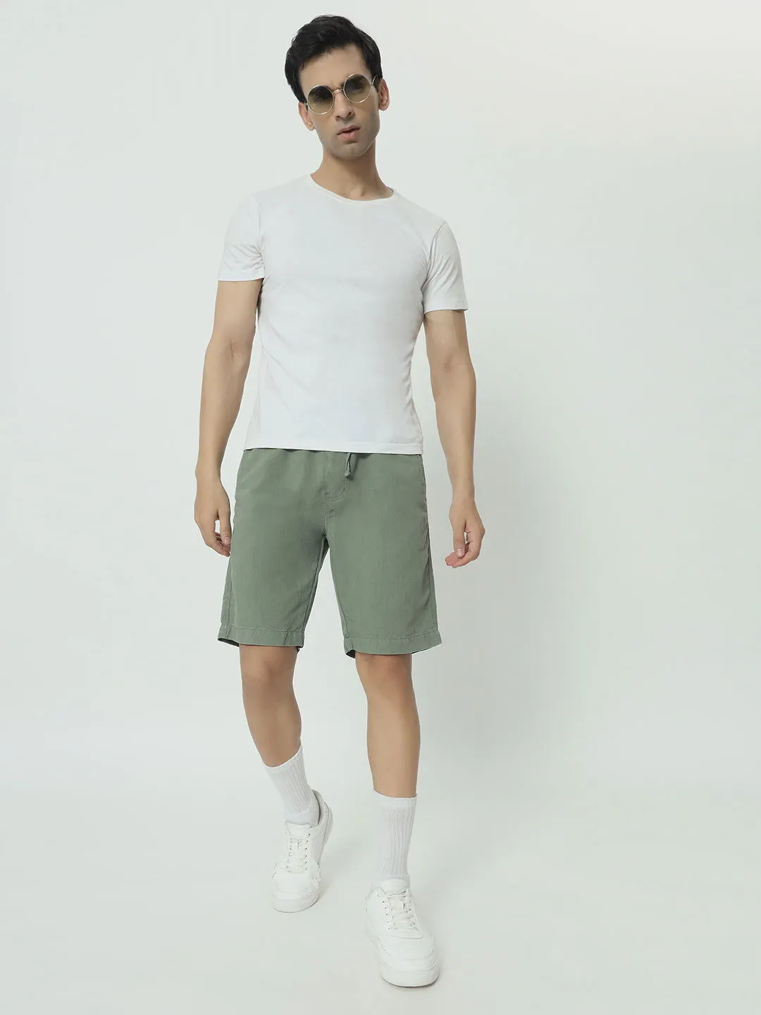 SAINTJONES-GREEN LINEN SHORTS
