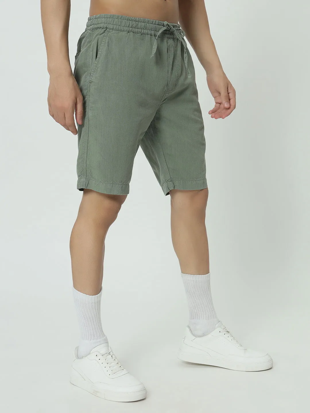 SAINTJONES-GREEN LINEN SHORTS