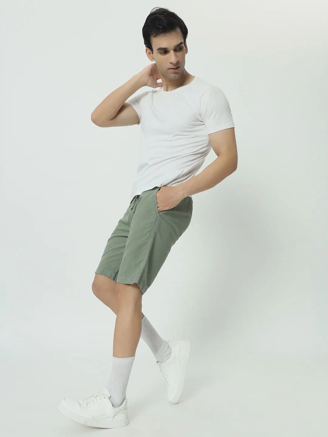 SAINTJONES-GREEN LINEN SHORTS