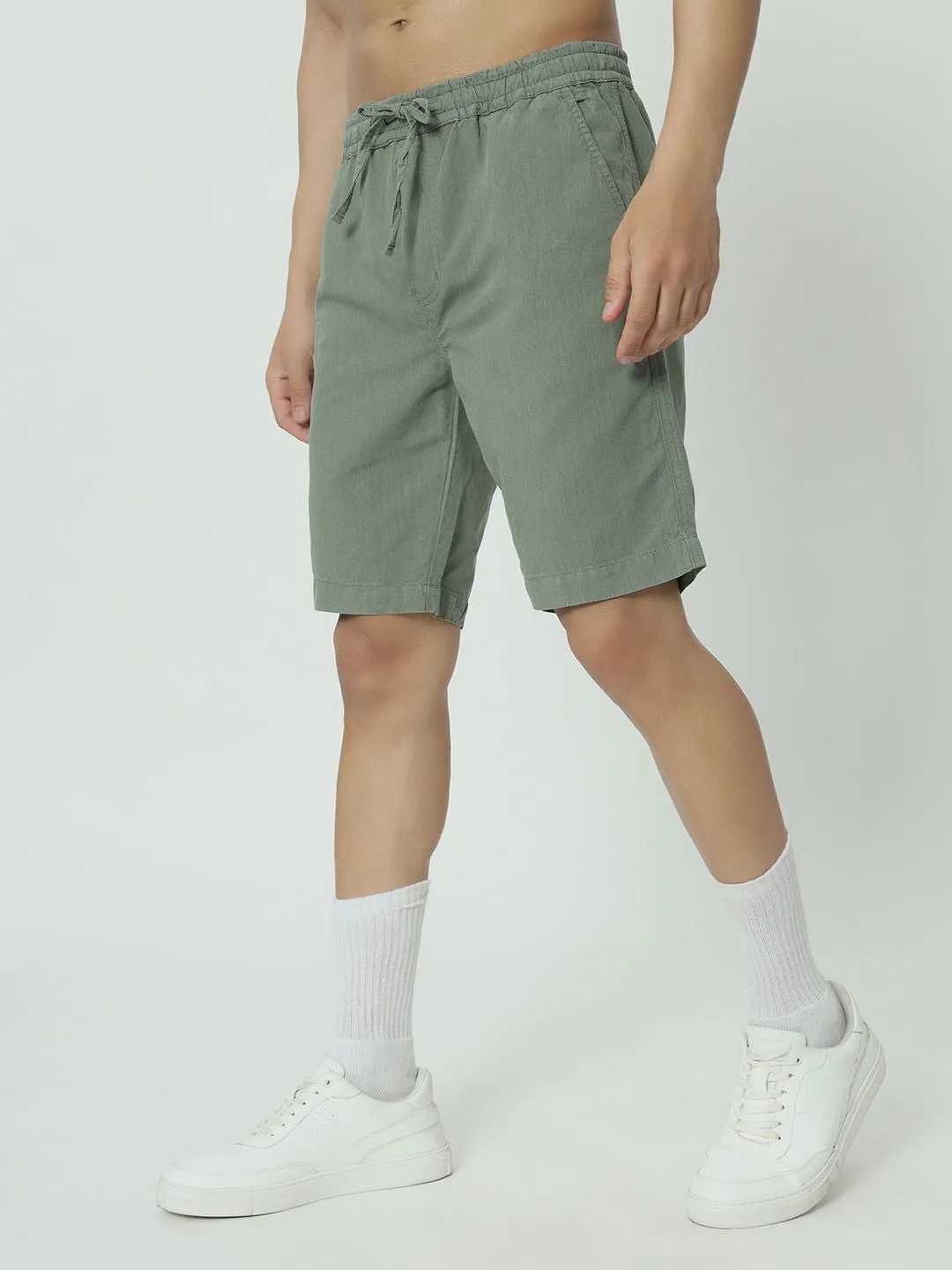 SAINTJONES-GREEN LINEN SHORTS