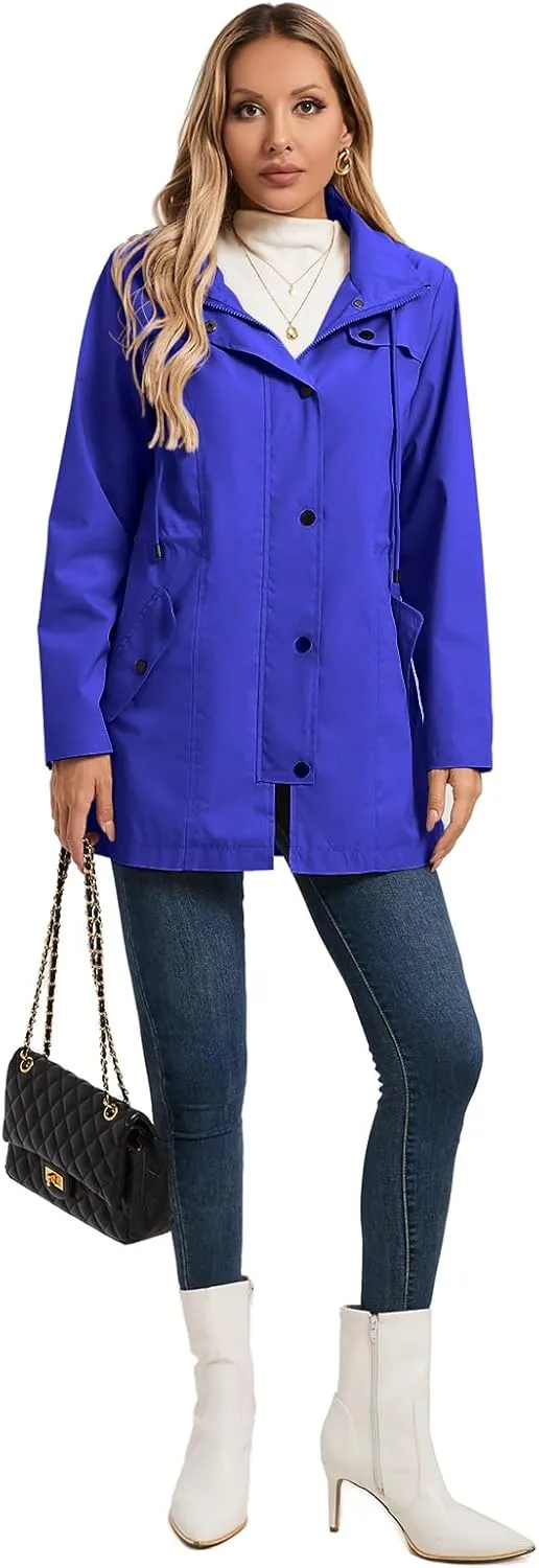 SaphiRose Women's Long Rain Jacket Waterproof Rain Coat with Hood Outdoor Light Raincoats Windbreaker