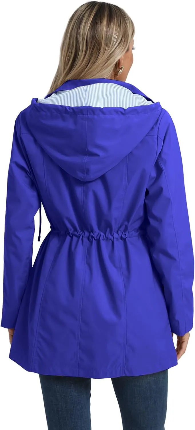 SaphiRose Women's Long Rain Jacket Waterproof Rain Coat with Hood Outdoor Light Raincoats Windbreaker