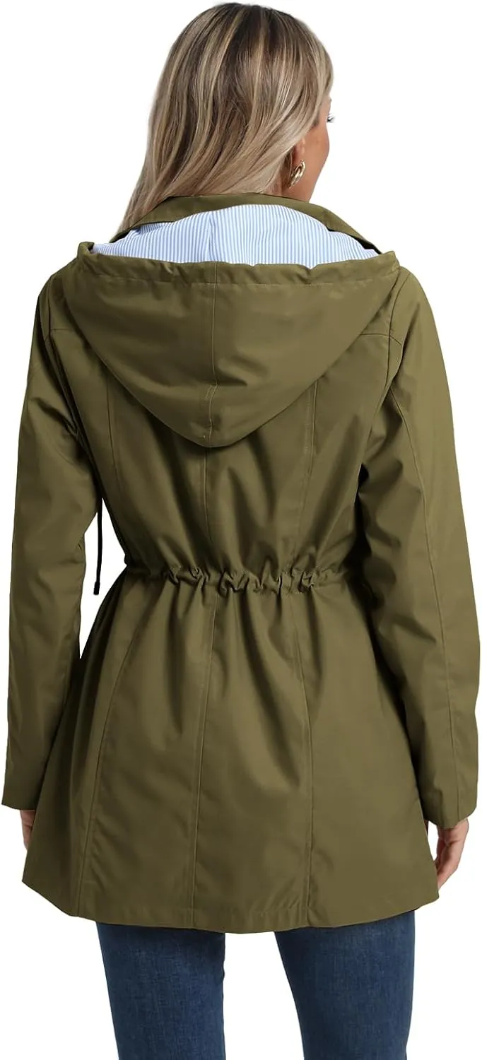 SaphiRose Women's Long Rain Jacket Waterproof Rain Coat with Hood Outdoor Light Raincoats Windbreaker