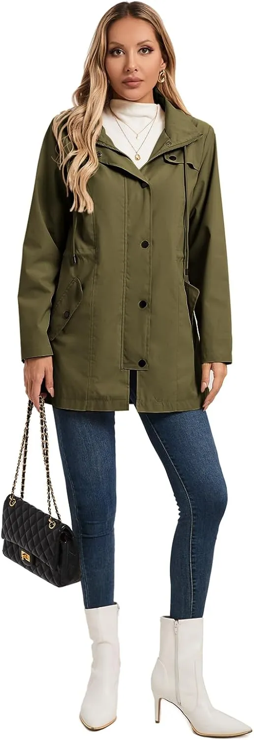 SaphiRose Women's Long Rain Jacket Waterproof Rain Coat with Hood Outdoor Light Raincoats Windbreaker