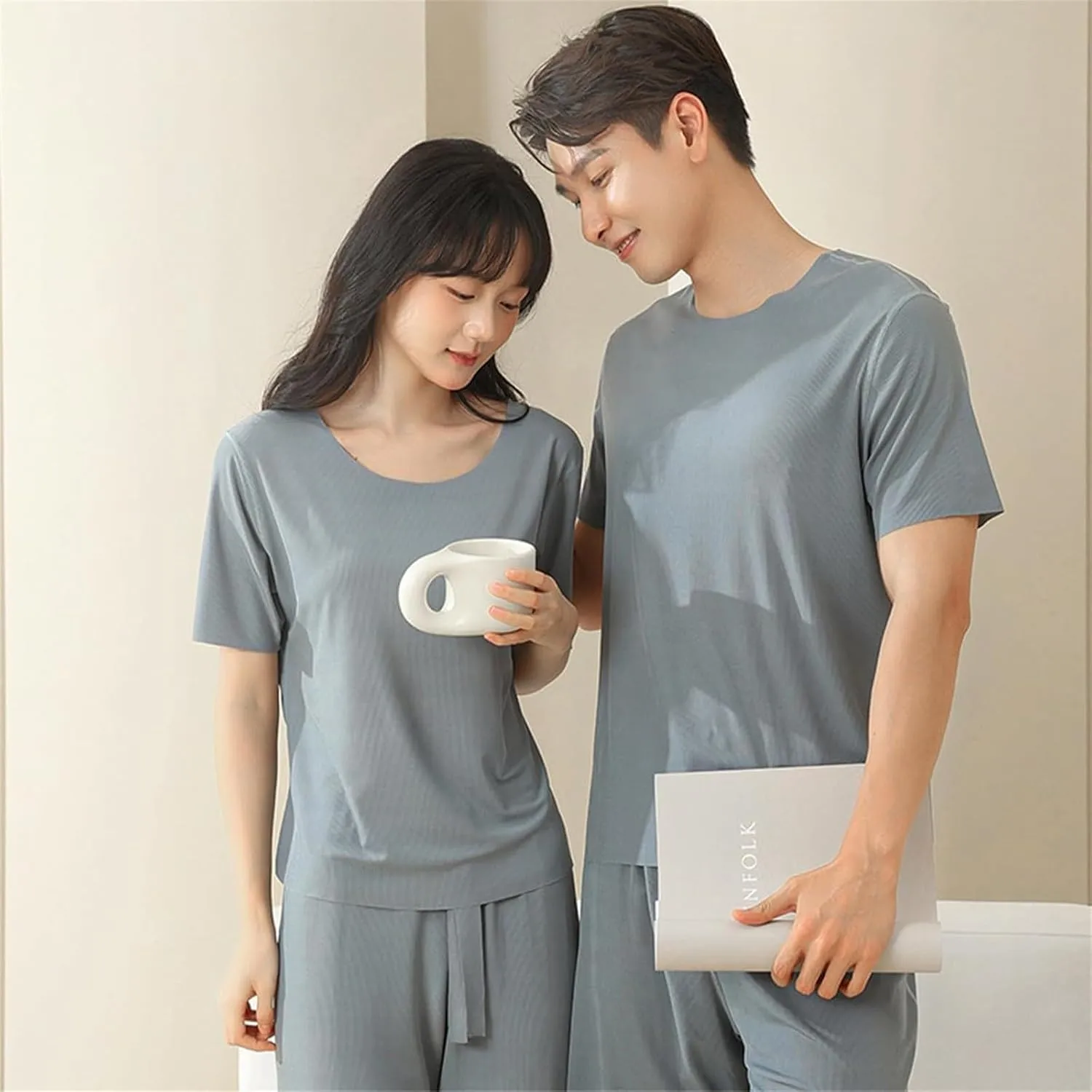 Summer Lounge Sets for Women Soft Ice Silk Shirts Wide Leg Pants Plus Size Silk Pajama Set Travel Outfit Airport Set