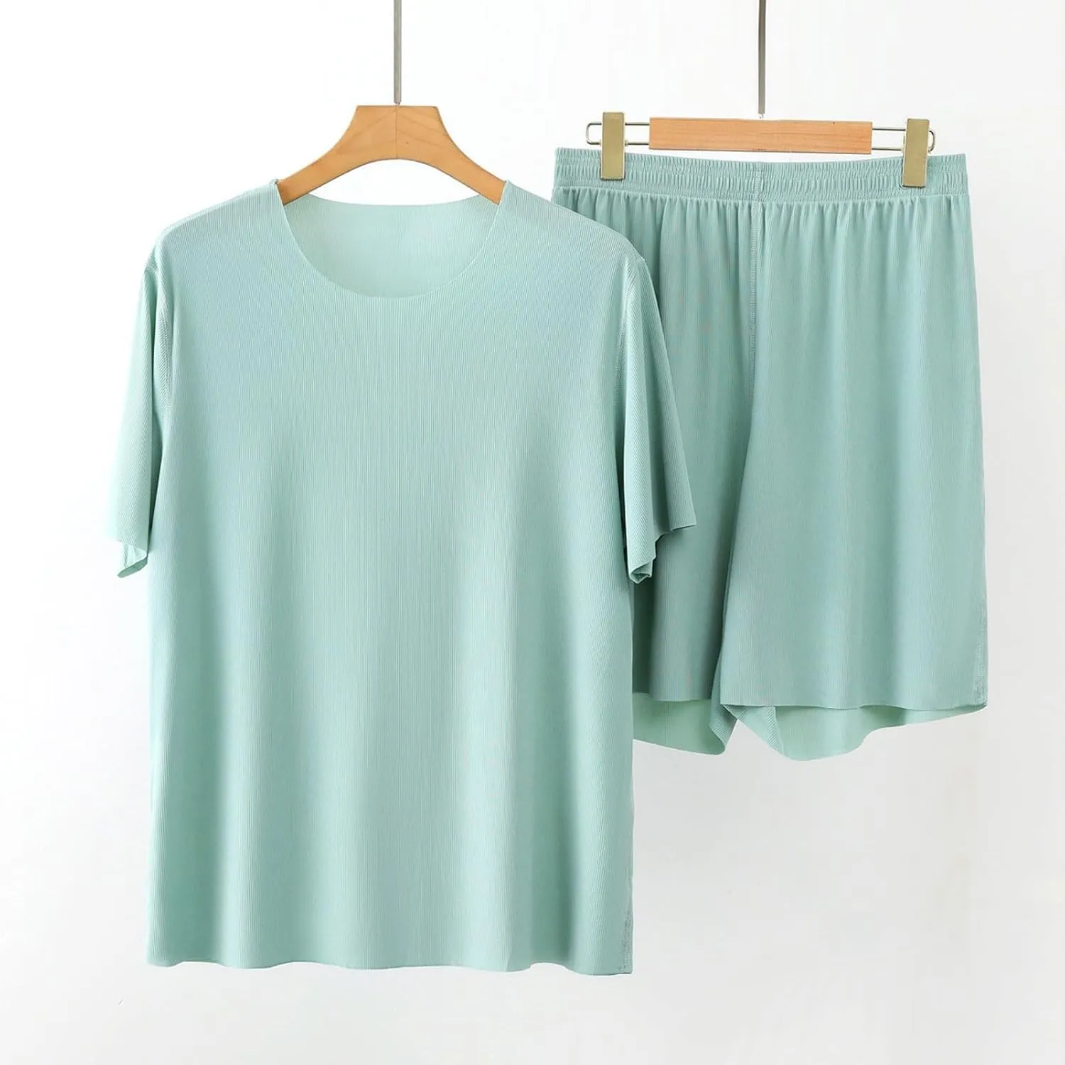 Summer Lounge Sets for Women Soft Ice Silk Shirts Wide Leg Pants Plus Size Silk Pajama Set Travel Outfit Airport Set