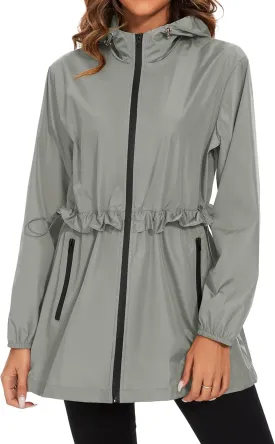 TCOT Rain Jackets for Women Waterproof Packable Hooded Rain Coat Lightweight Windbreaker with Pocket