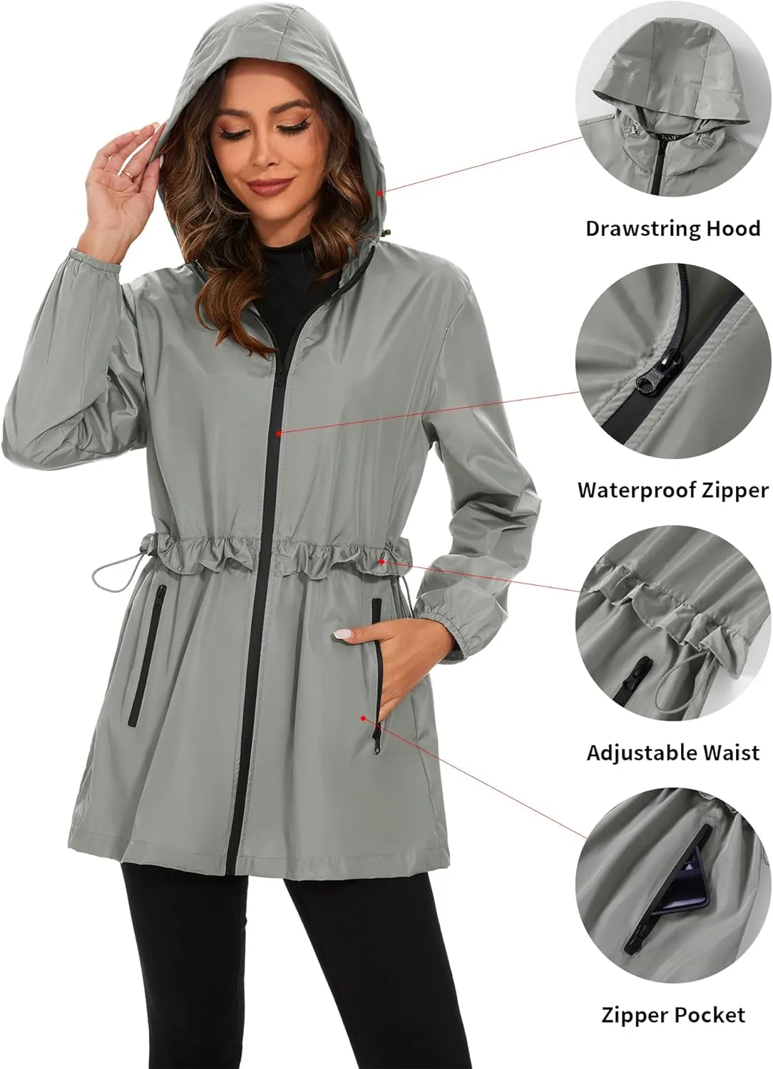 TCOT Rain Jackets for Women Waterproof Packable Hooded Rain Coat Lightweight Windbreaker with Pocket