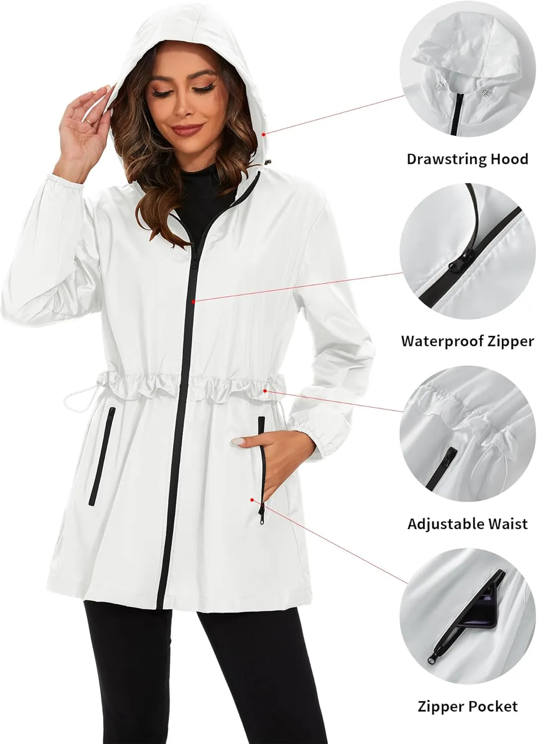 TCOT Rain Jackets for Women Waterproof Packable Hooded Rain Coat Lightweight Windbreaker with Pocket