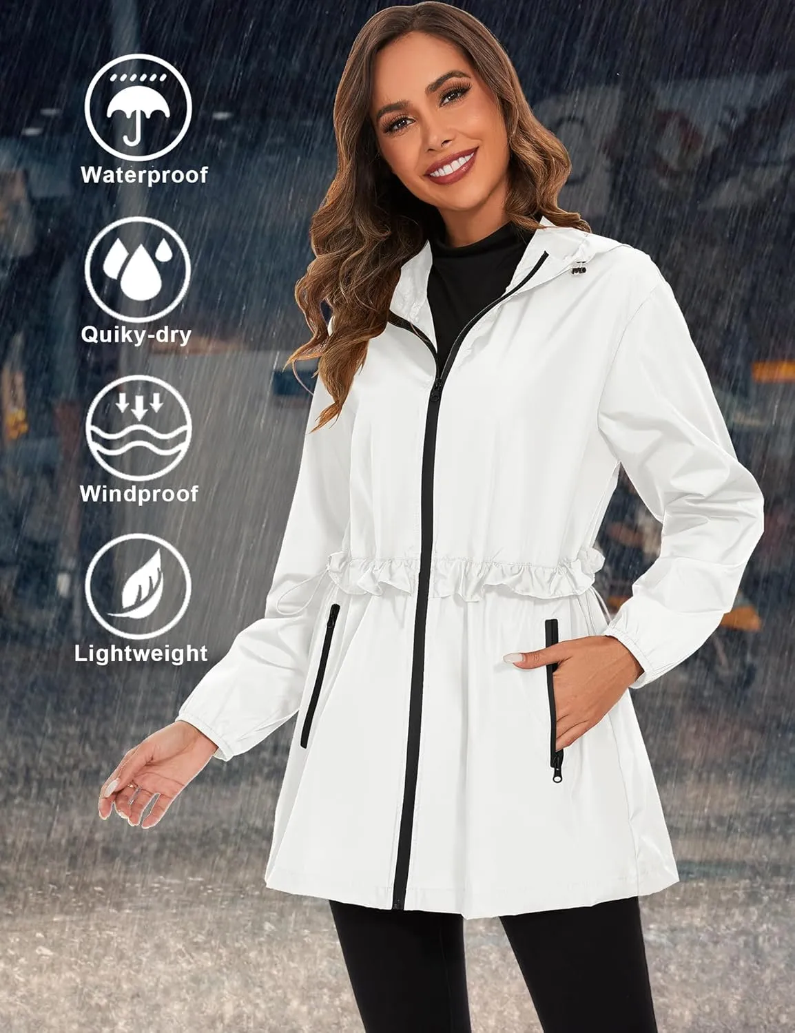 TCOT Rain Jackets for Women Waterproof Packable Hooded Rain Coat Lightweight Windbreaker with Pocket