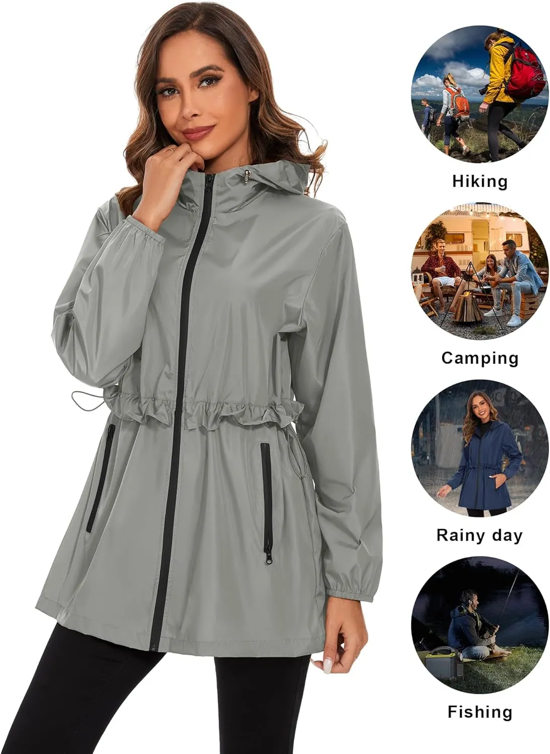 TCOT Rain Jackets for Women Waterproof Packable Hooded Rain Coat Lightweight Windbreaker with Pocket