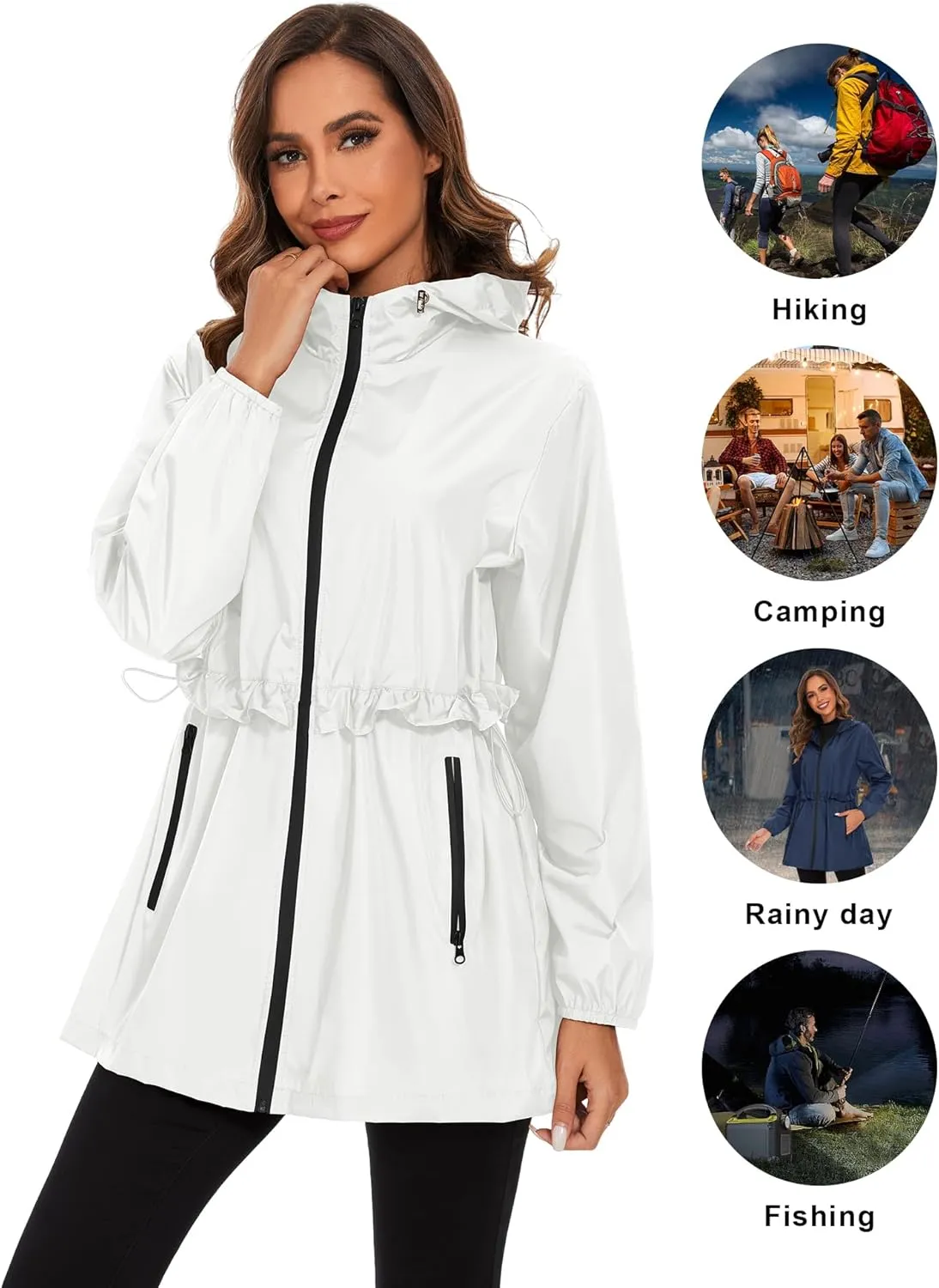 TCOT Rain Jackets for Women Waterproof Packable Hooded Rain Coat Lightweight Windbreaker with Pocket