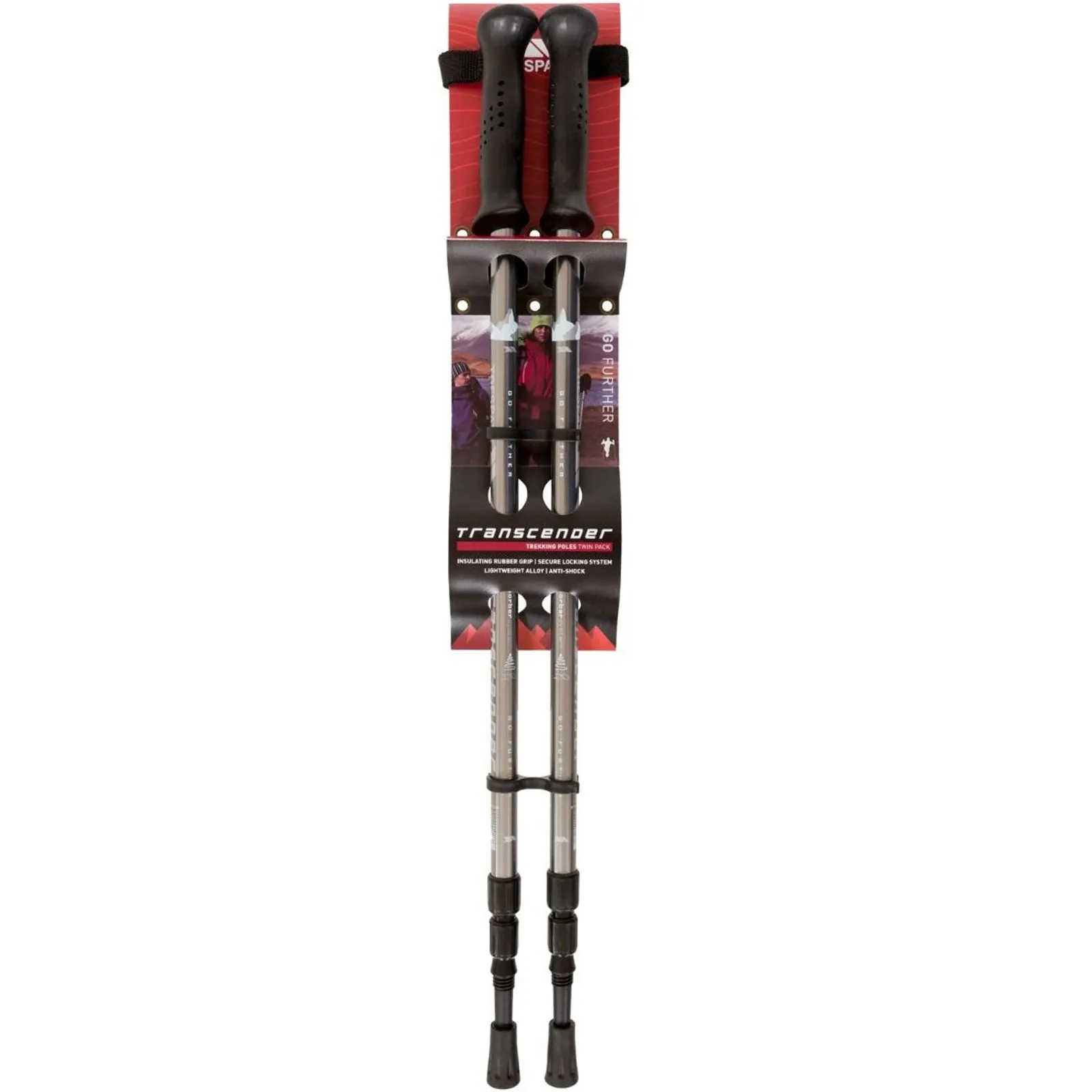 Trespass Adults 2 Pack Anti Shock Collapsible 135cm Walking Poles - Metallic