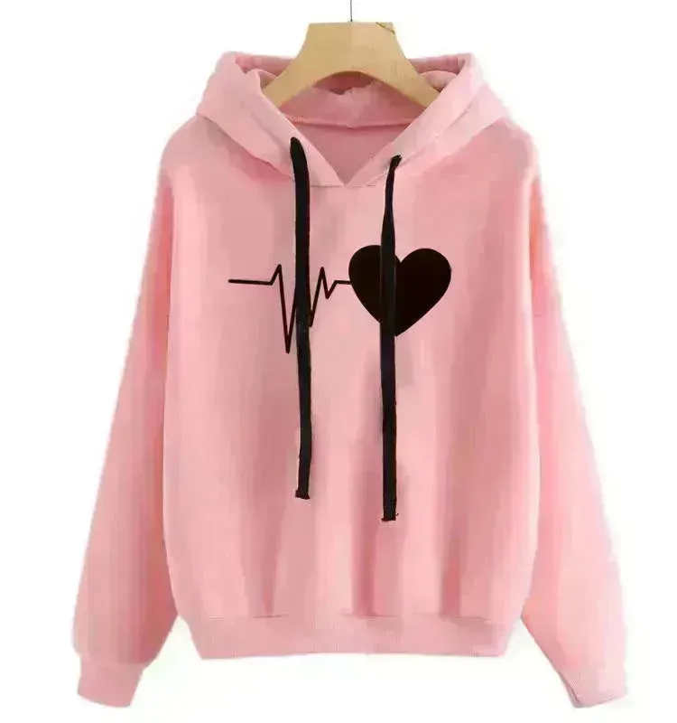 Unisex Heart Print Streetwear Hoodies sweatshirt Pullover Long Sleeve Clothes