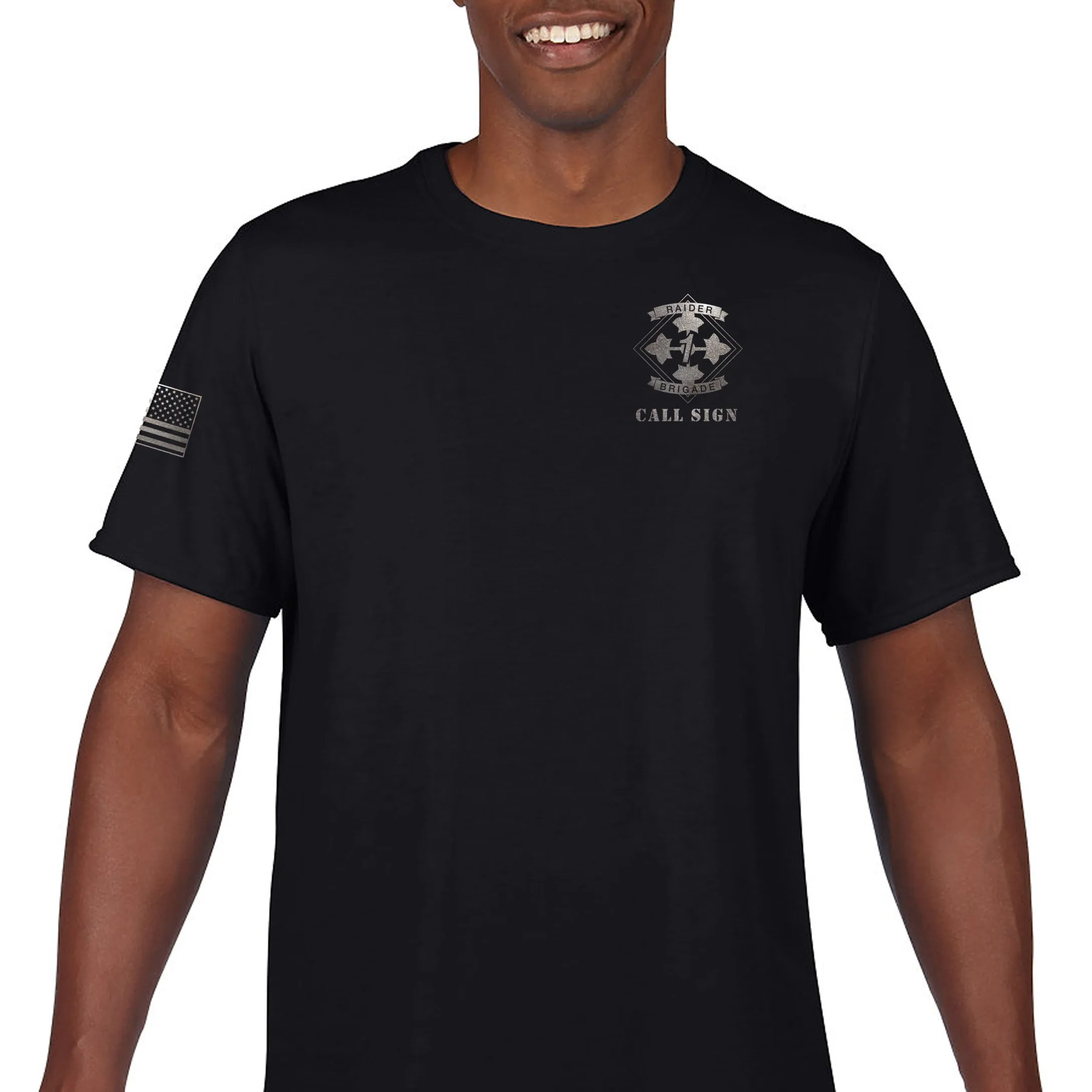 Unisex Performance (Black on Black Design) Short Sleeve PT Shirt (Feels like Cotton). This shirt IS approved for PT.