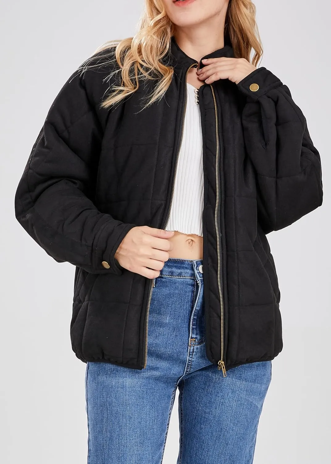 utcoco Women's Causal Lightweight Jacket Stand Collar Long Sleeve Zip Up Winter Coats for Women