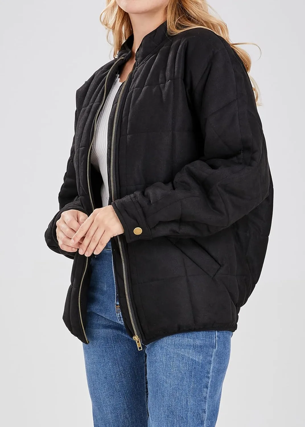 utcoco Women's Causal Lightweight Jacket Stand Collar Long Sleeve Zip Up Winter Coats for Women