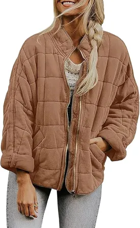 utcoco Women's Causal Lightweight Jacket Stand Collar Long Sleeve Zip Up Winter Coats for Women