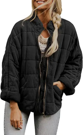 utcoco Women's Causal Lightweight Jacket Stand Collar Long Sleeve Zip Up Winter Coats for Women