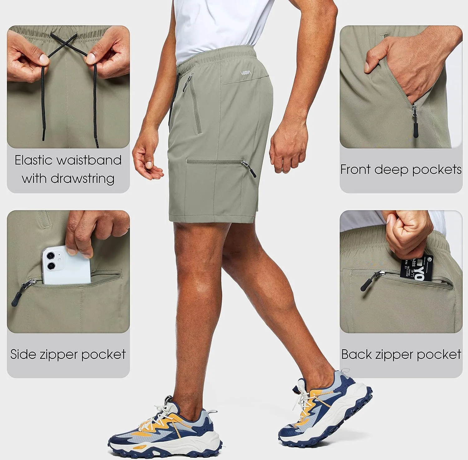 Viodia Men's Hiking Cargo Shorts Stretch Quick Dry Lightweight Shorts for Men Fishing Athletic Shorts with Pockets