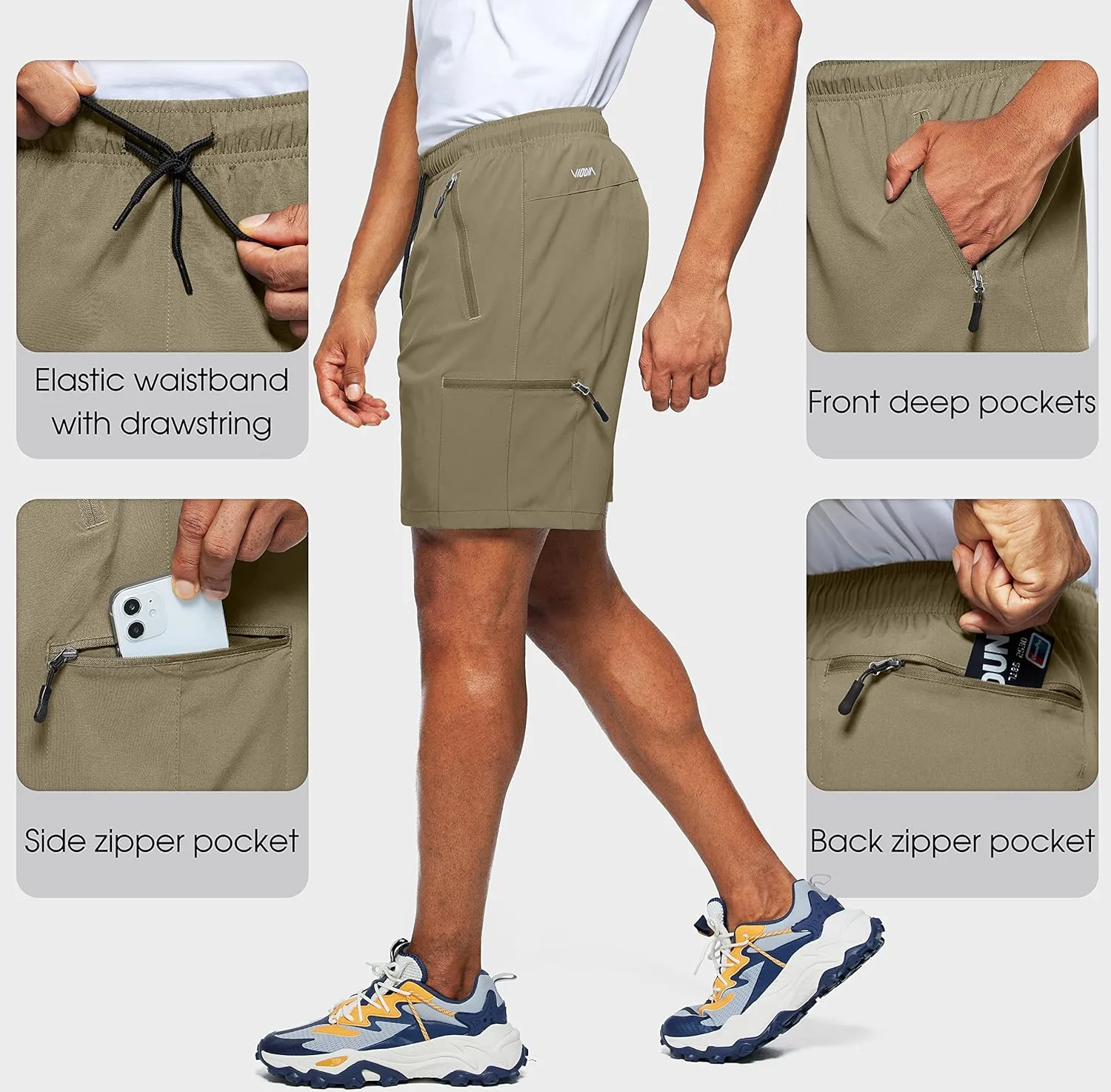 Viodia Men's Hiking Cargo Shorts Stretch Quick Dry Lightweight Shorts for Men Fishing Athletic Shorts with Pockets