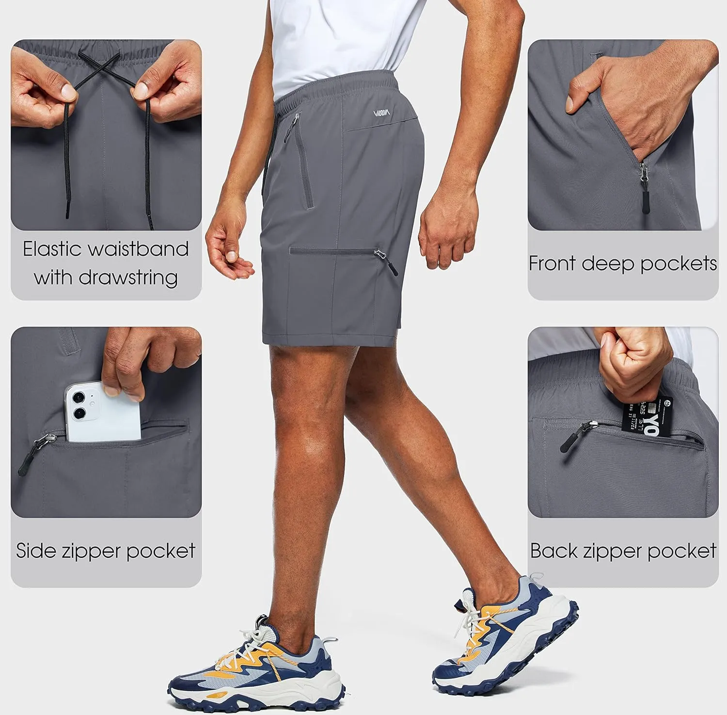 Viodia Men's Hiking Cargo Shorts Stretch Quick Dry Lightweight Shorts for Men Fishing Athletic Shorts with Pockets