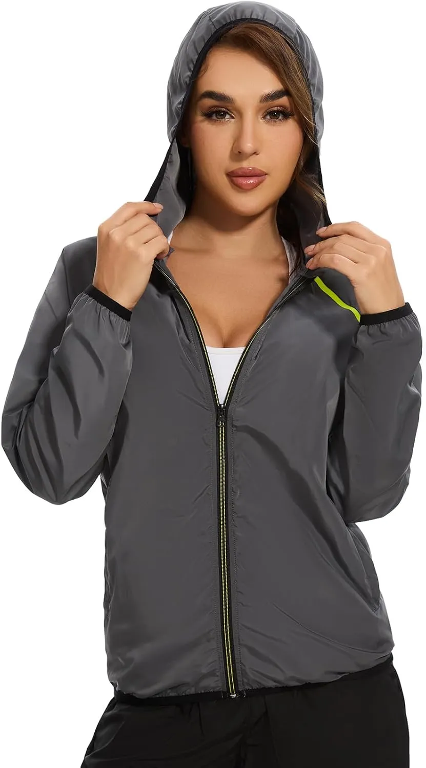 Waterproof Raincoat with Hood Windbreaker Rain Jacket for Women Zipper Lightweight Hiking Outdoor