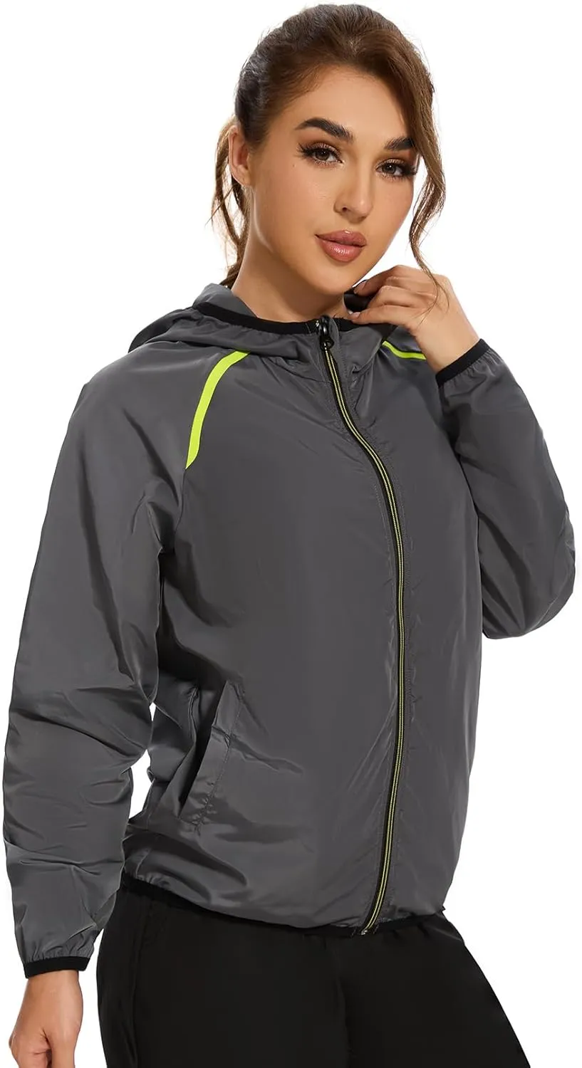 Waterproof Raincoat with Hood Windbreaker Rain Jacket for Women Zipper Lightweight Hiking Outdoor