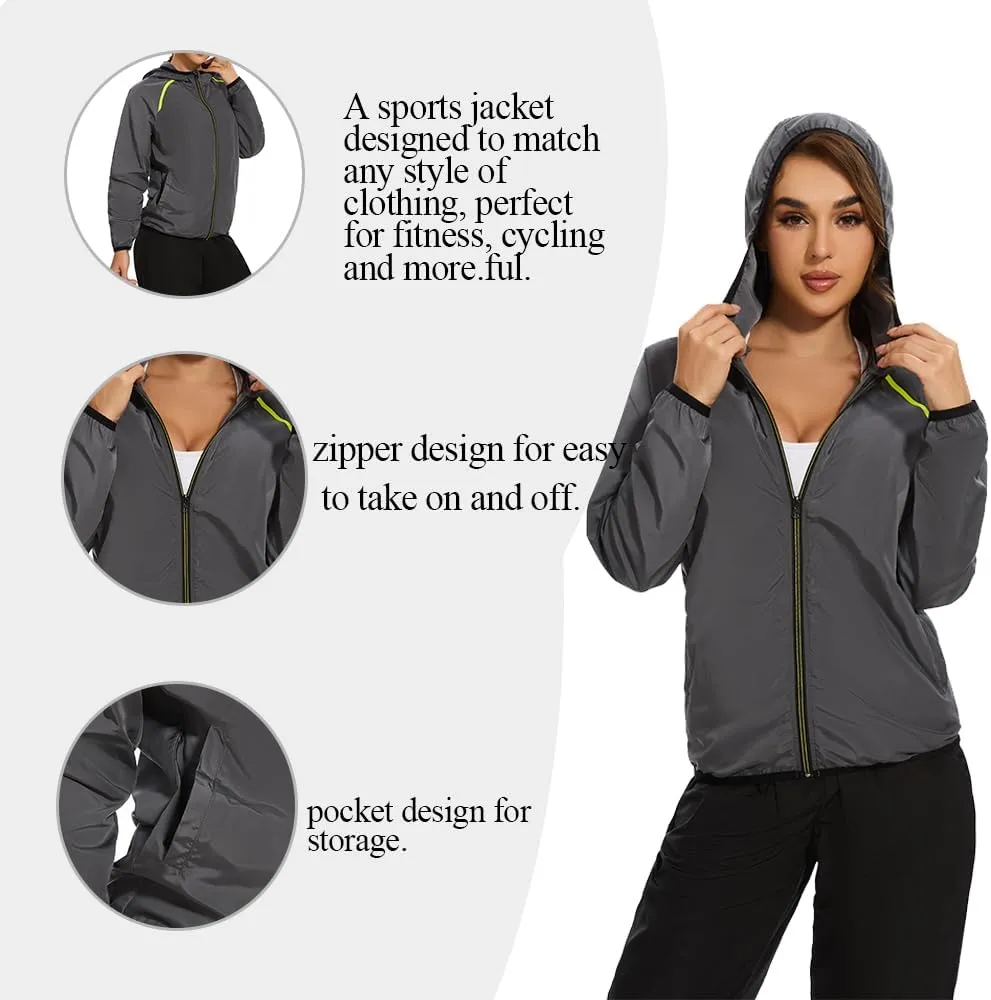 Waterproof Raincoat with Hood Windbreaker Rain Jacket for Women Zipper Lightweight Hiking Outdoor