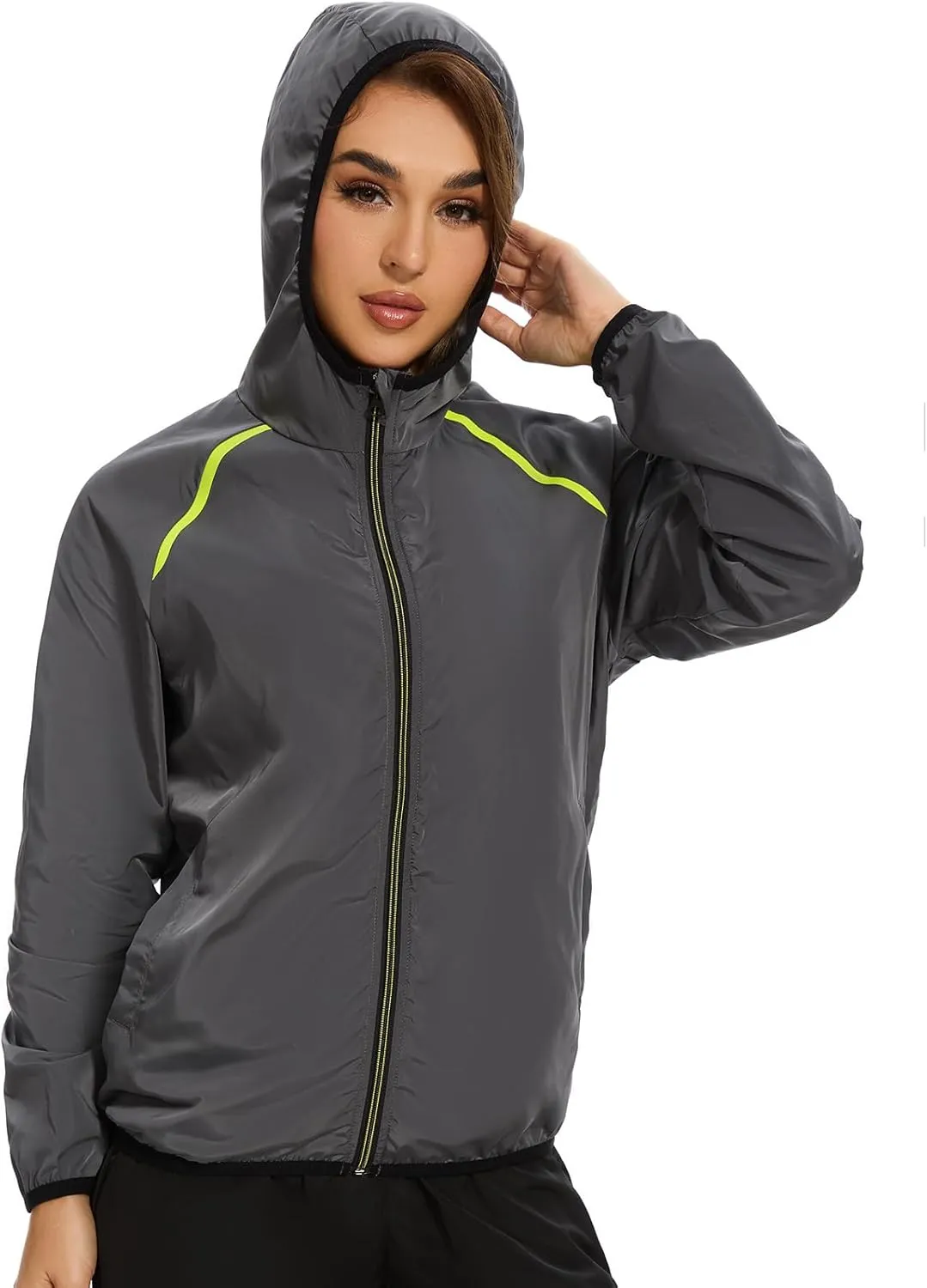 Waterproof Raincoat with Hood Windbreaker Rain Jacket for Women Zipper Lightweight Hiking Outdoor
