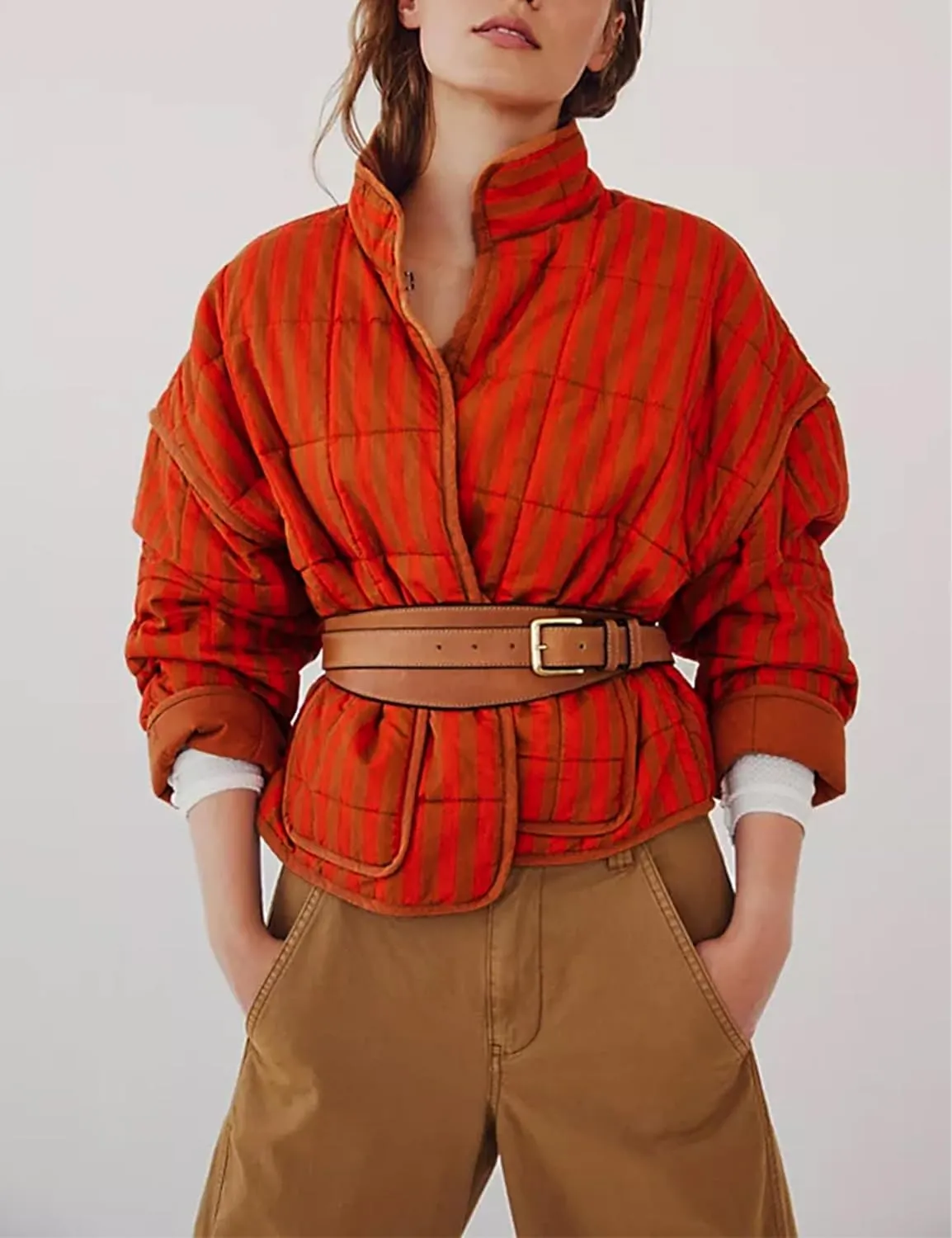 Womens Cropped Floral Puffer Jacket Lightweight Open Front Long Sleeve Padded Quilted Coat with Pockets