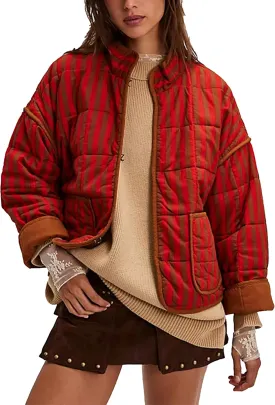 Womens Cropped Floral Puffer Jacket Lightweight Open Front Long Sleeve Padded Quilted Coat with Pockets