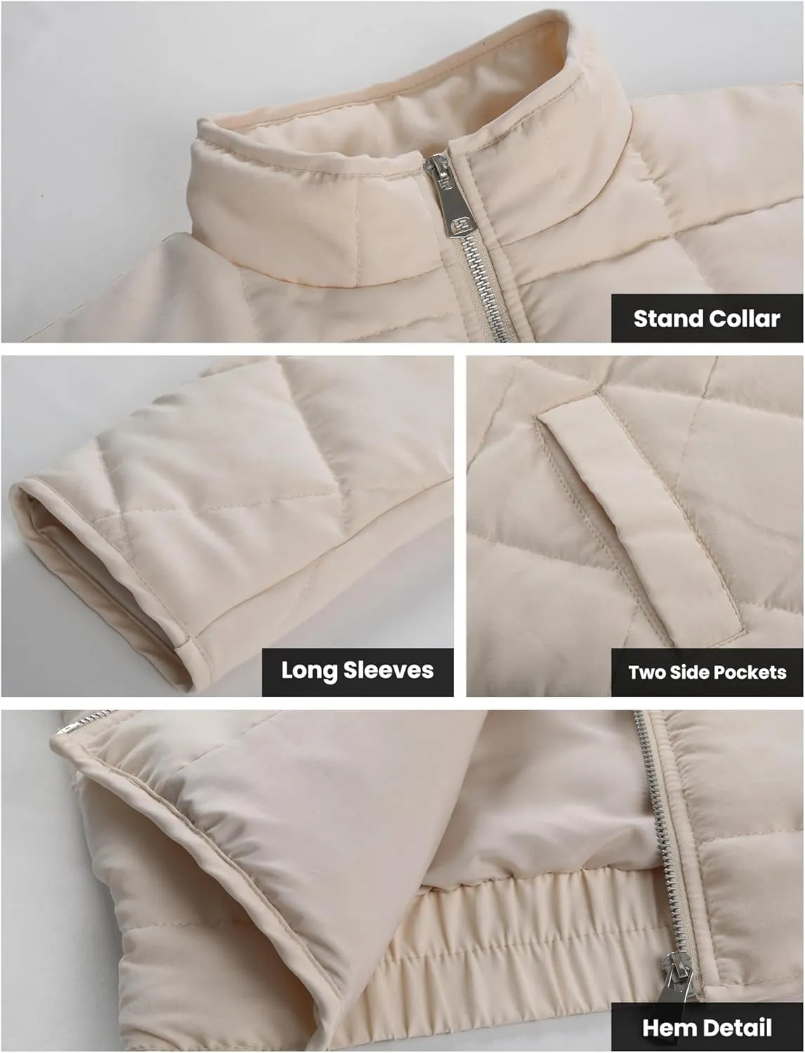 Womens Dolman Quilted Lightweight Jackets Full-zip Stand Collar Loose Warm Winter Outwears with Pockets