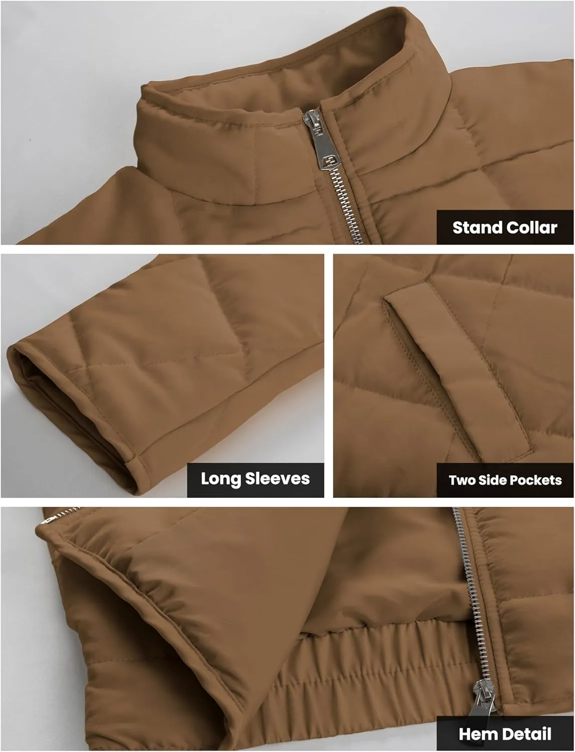 Womens Dolman Quilted Lightweight Jackets Full-zip Stand Collar Loose Warm Winter Outwears with Pockets