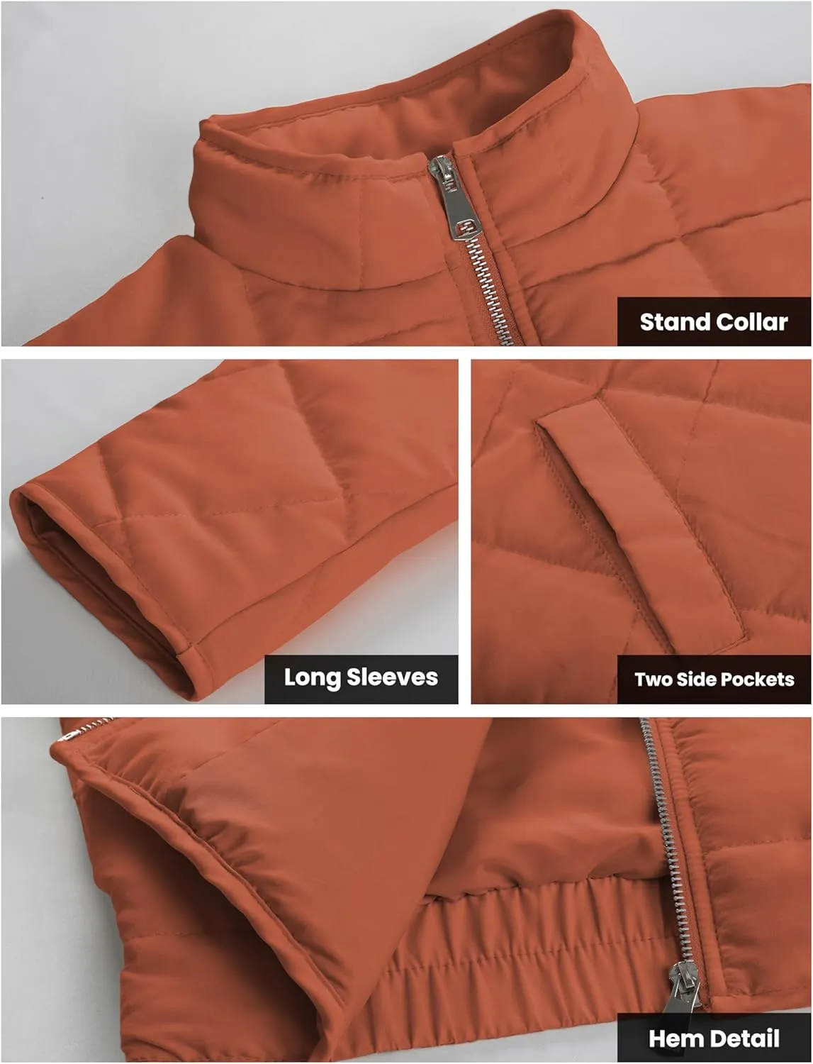 Womens Dolman Quilted Lightweight Jackets Full-zip Stand Collar Loose Warm Winter Outwears with Pockets