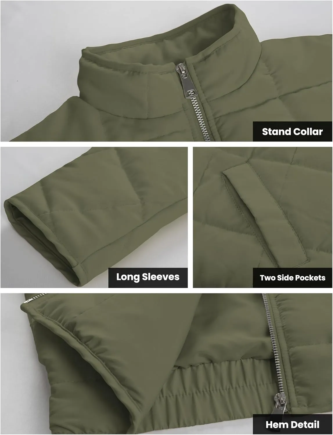 Womens Dolman Quilted Lightweight Jackets Full-zip Stand Collar Loose Warm Winter Outwears with Pockets