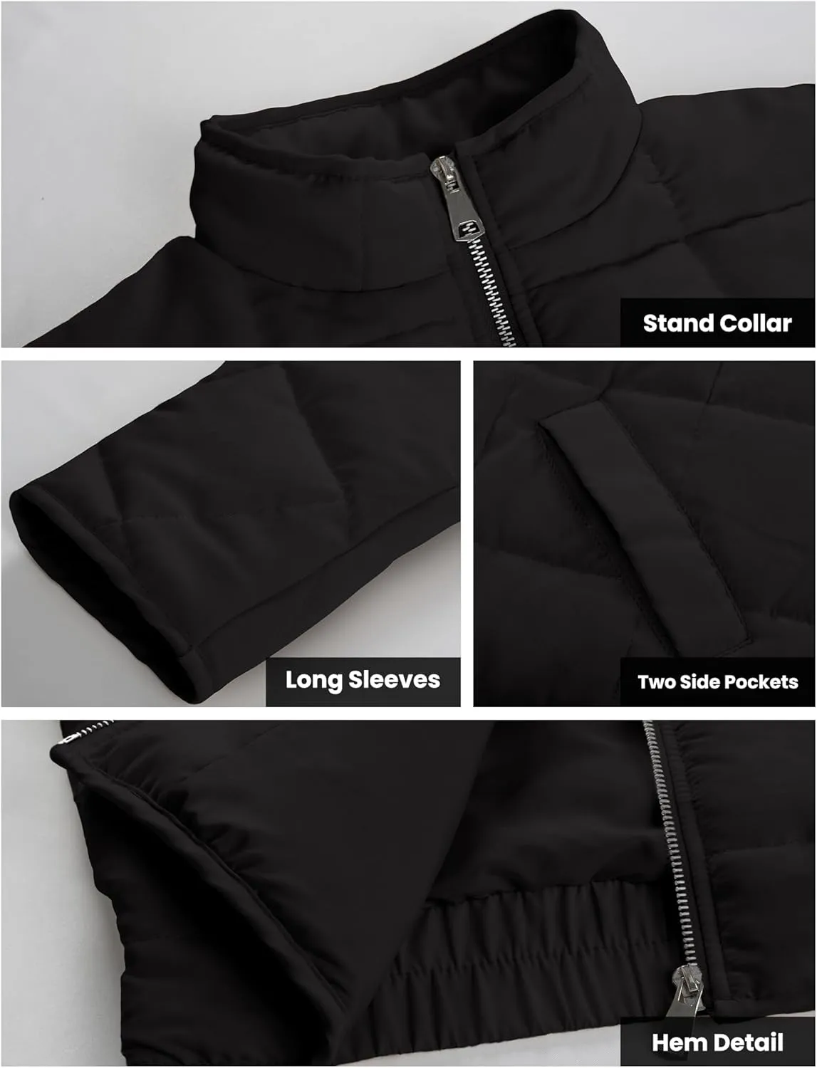 Womens Dolman Quilted Lightweight Jackets Full-zip Stand Collar Loose Warm Winter Outwears with Pockets