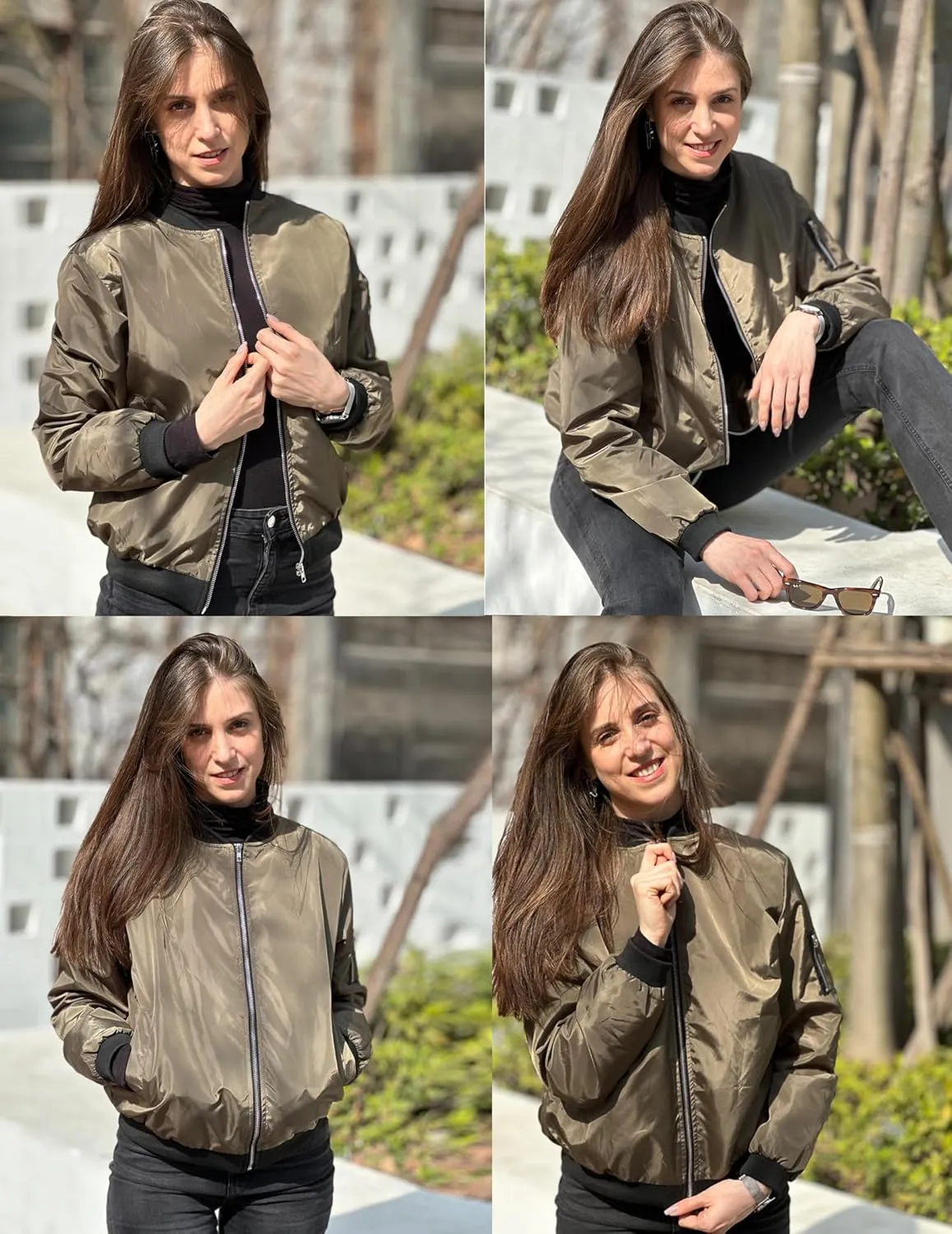 Zeagoo Women's Bomber Jacket Casual Coat Zip Up Outerwear Windbreaker with Pockets S-XXL