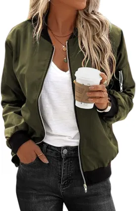 Zeagoo Women's Bomber Jacket Casual Coat Zip Up Outerwear Windbreaker with Pockets S-XXL